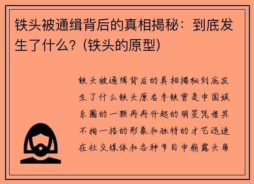 铁头被通缉背后的真相揭秘：到底发生了什么？(铁头的原型)