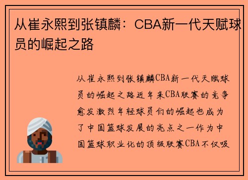 从崔永熙到张镇麟：CBA新一代天赋球员的崛起之路